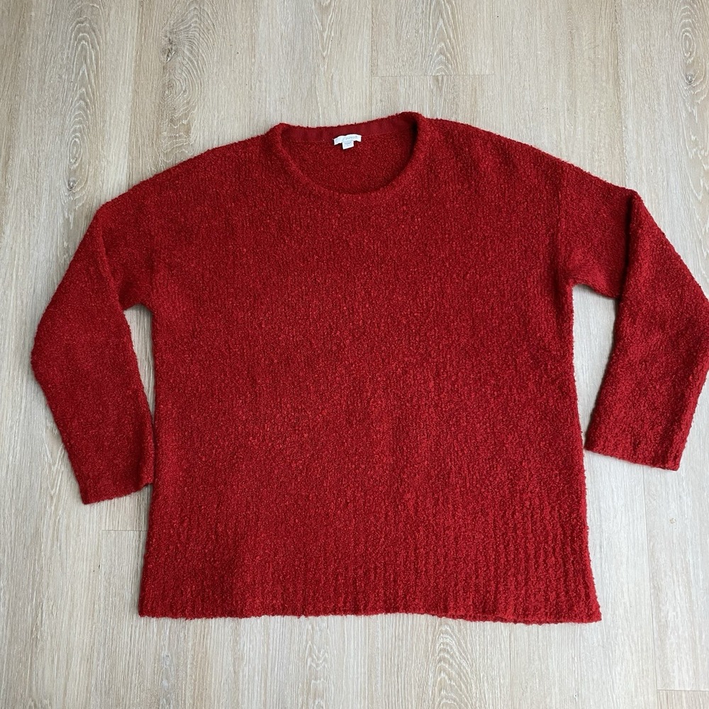 Pure Jill J. Jill Large Red Textured Boucle Knit Wool Blend Crewneck Sweater